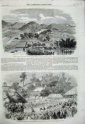 Original Old Antique Print 1858 Attack Braves White Cloud Mountains Canton Army