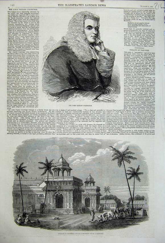 Old Antique Print 1858 John Taylor Coleridge Man Palace Tanjore India Art 19th