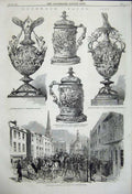 Old Antique Print Chichester Cross Goodwood Races 1858 Cup Street Sport 19th