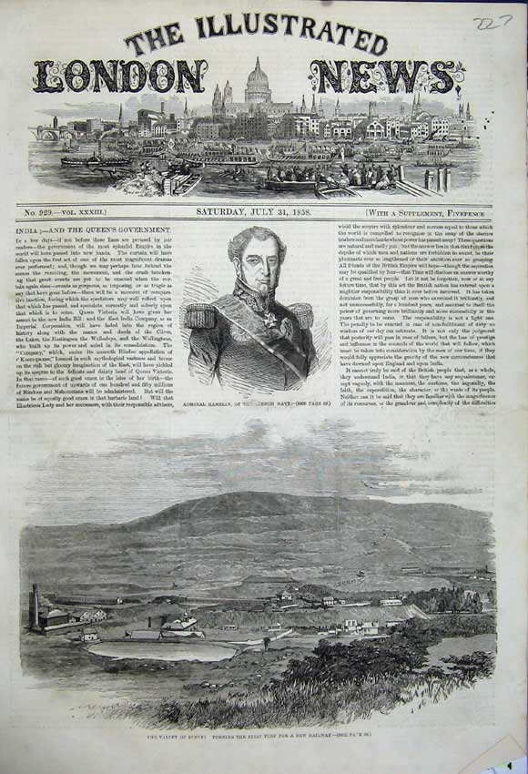 Old Antique Print Admiral Hamelin French Navy Valley Llynvi Mountians Art