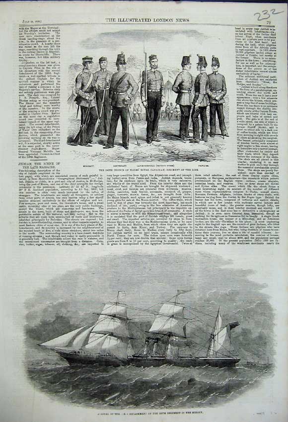 Old Antique Print 1858 Army Ship Mersey Prince Wales Royal Canadian Army 19th