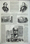 Original Old Antique Print 1858 Lambeth Isaac Newton Steel Men Thwaites Berners