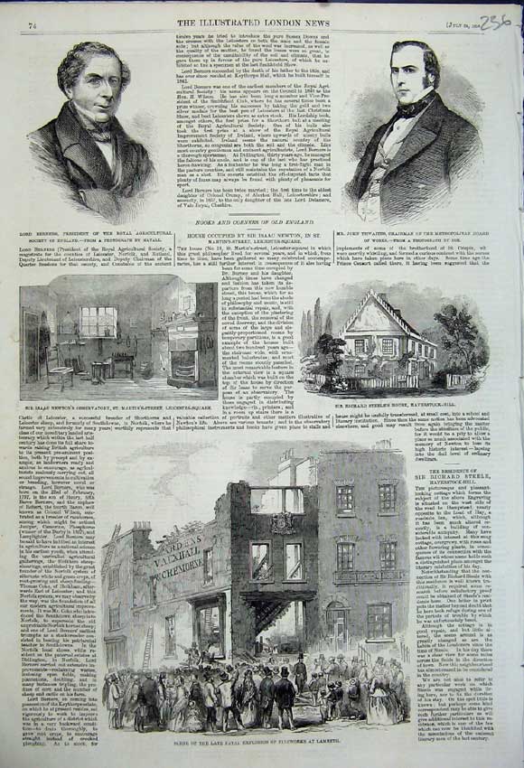 Original Old Antique Print 1858 Lambeth Isaac Newton Steel Men Thwaites Berners