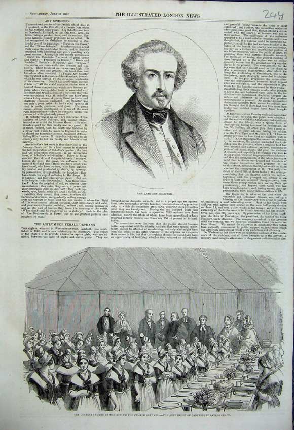 Old Antique Print 1858 Ary Scheffer Fete Asylum Girl Orphans Archbishop 19th