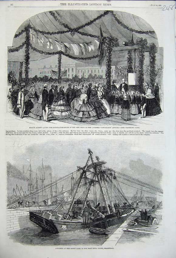 Old Antique Print 1858 Prince Albert Victualler'S Asylum Docks Blackwall 19th