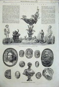 Original Old Antique Print 1858 Pulszky Gems S Bronzes Carvings Watson Art 19th