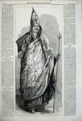 Old Antique Print 1858 Lama Dalai Sect Thibet Praying Wheel Trident Man 19th