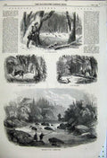 Old Antique Print 1858 Canada Turkey Shooting Escoumains River Salmon Men 19th