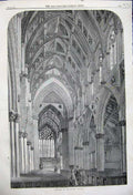 Original Old Antique Print Fine Art 1858 Interior Doncaster Church Architecture