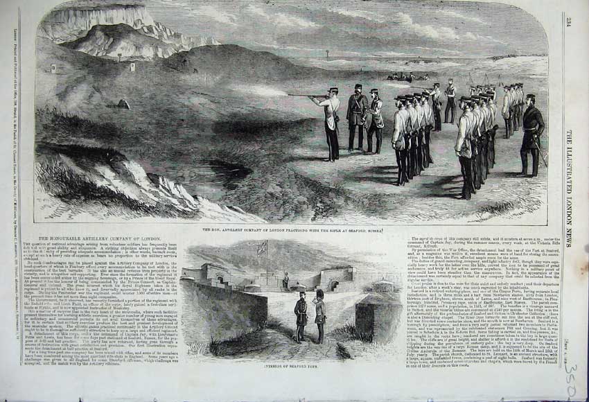 Old Antique Print 1858 Seaford Fort Artillery London Rifle Shooting Army 19th