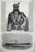 Original Old Antique Print 1858 Rissaldar Bengal Horse Army Telegraaf Iron Ship
