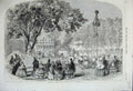 Old Antique Print 1858 Cremorne Gardens Maypole Dance People Tree Statue 19th