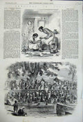 Original Old Antique Print 1858 Hindoo Fair Cashmere India Cook House Coffee