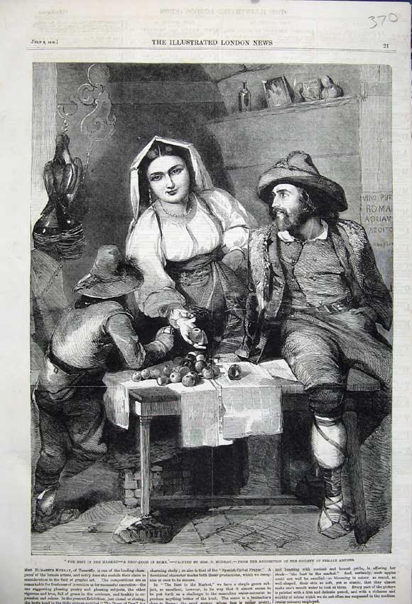 Old Antique Print 1858 Shop Door Rome Market Man Woman Children Fine Art 19th