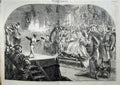 Antique Old Print 1858Christmas Pantomime Queen Elizabeth Theatre Gilbert 19th
