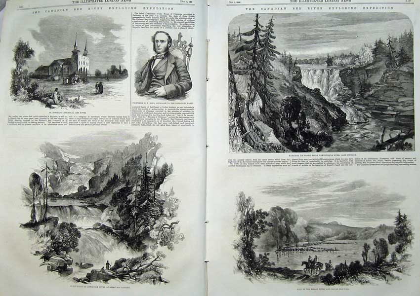 Antique Old Print Red River Canada1858 Boniface Lake Superior Hind Roseau 19th