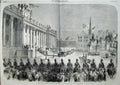 Antique Old Print 1858 Majesty Queen Visit Leeds Army Horses Townhall Art 19th