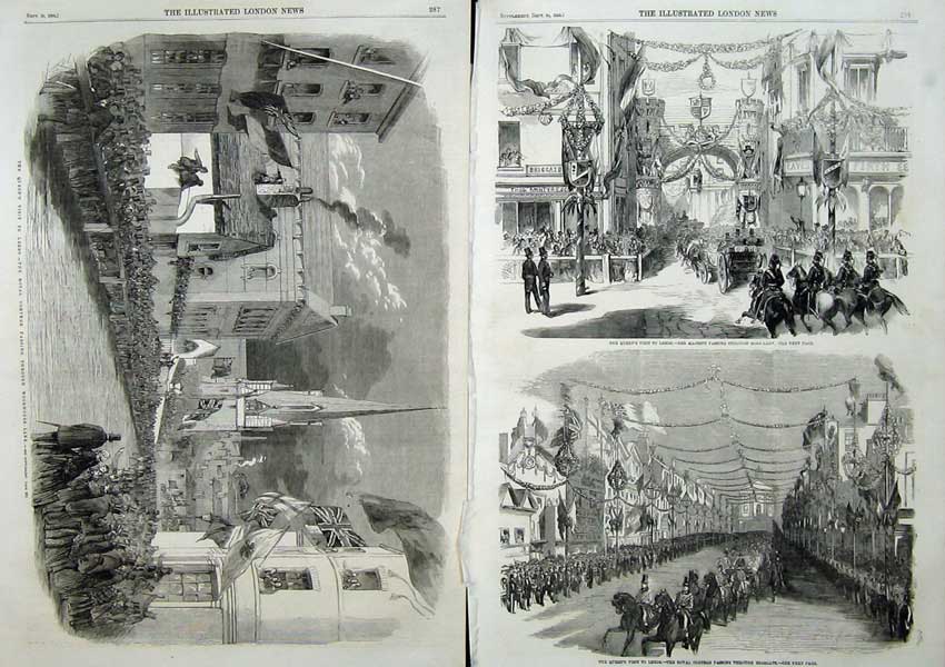 Antique Old Print 1858 Queen Leeds Woodhouse Cortege Briggate Horse Coach 19th