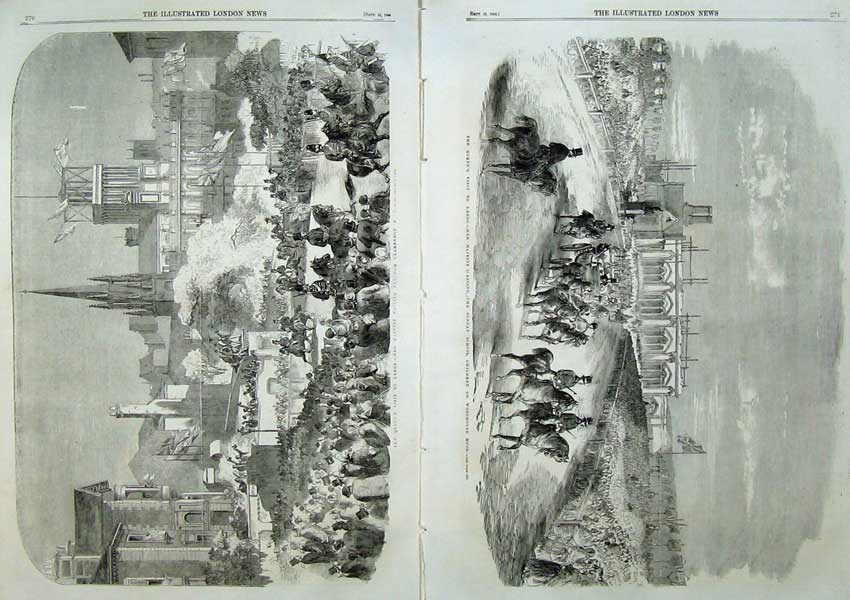 Original Old Antique Print 1858 Queen Leeds Clarendon Woodhouse Moor Children