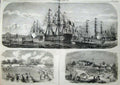 Antique Old Print Ships1858 French Fleet Cherbourg Archery Exeter Torquay 19th