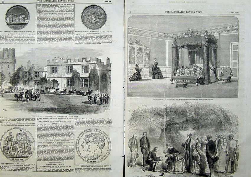 Old Antique Print 1858 Queen Birmingham Warwick Castle Stonleigh Abbey 19th