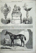 Old Antique Print 1859 Fisherman Horse Winner Ascot Prize Plate Cup Queen 19th