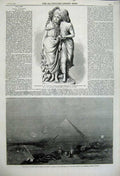 Old Antique Print Great Pyramid Sunset Egypt 1859 Statue Children Hardy 19th