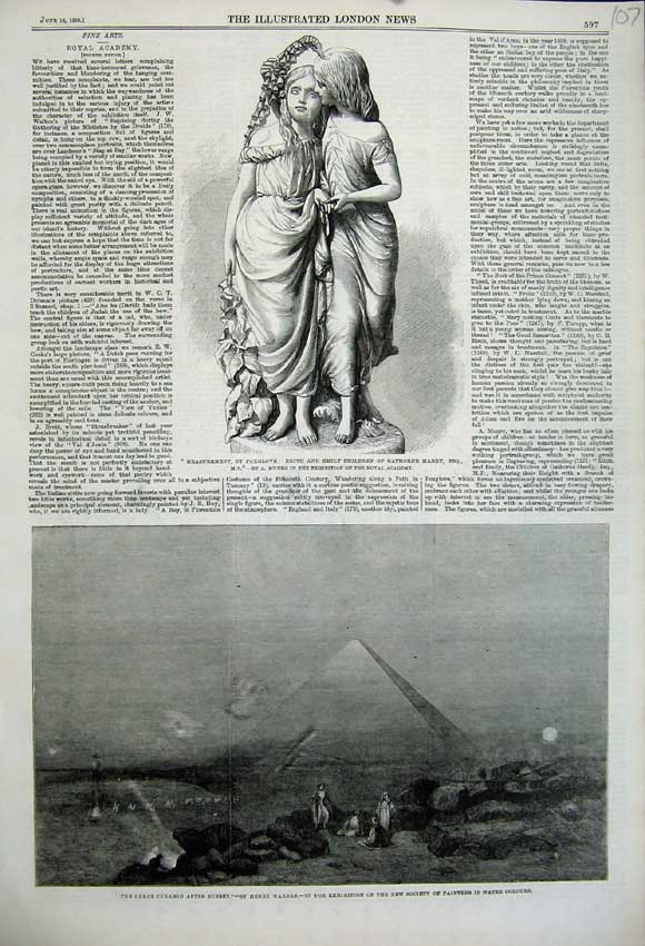Old Antique Print Great Pyramid Sunset Egypt 1859 Statue Children Hardy 19th