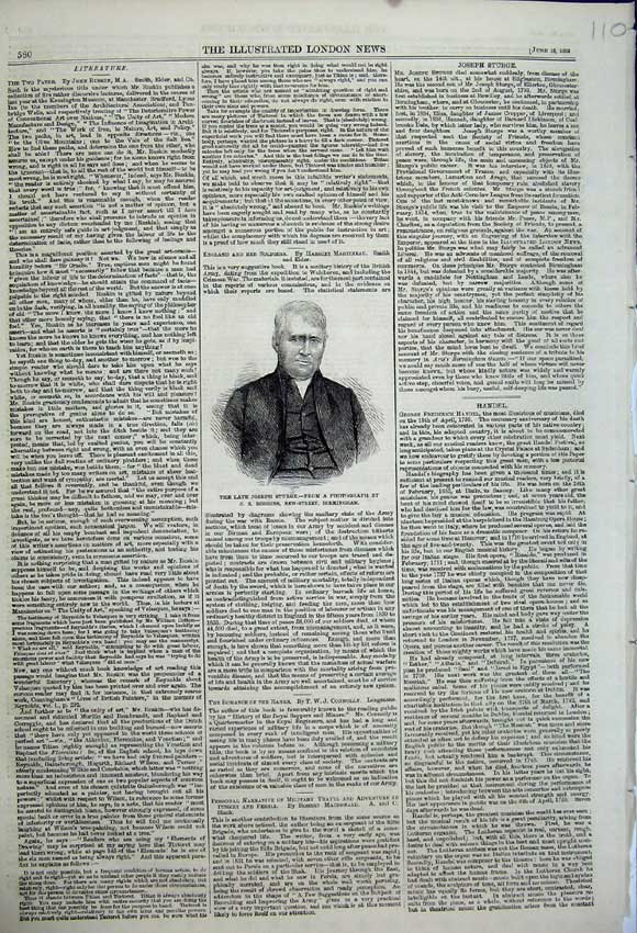Old Antique Print 1859 Portrait Late Joseph Sturge Man Robbins Birmingham 19th