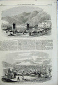 Original Old Antique Print 1859 War Port Lake Como City Quito Convent San Juan