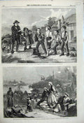 Old Antique Print Feast Roses Tidey 1859 Children Playing Sport Hemsley 19th