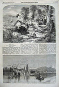 Original Old Antique Print Carnarvon Castle Wales 1859 Families Woods Godwin