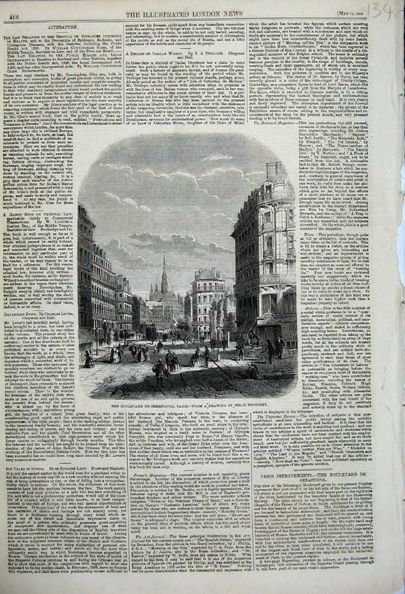 Original Old Antique Print 1859 Boulevard De Sebastopol Paris France Thorigny