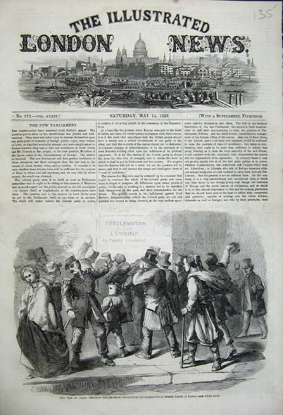 Original Old Antique Print 1859 War Italy Reading Napoleon Proclamation Paris