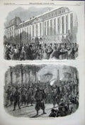 Old Antique Print 1859 French Troops Prince Eugene Barracks Zouaves Paris 19th