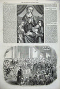 Old Antique Print 1859 Bluecoat Boys Mansion House Virgin Adoring Infant 19th