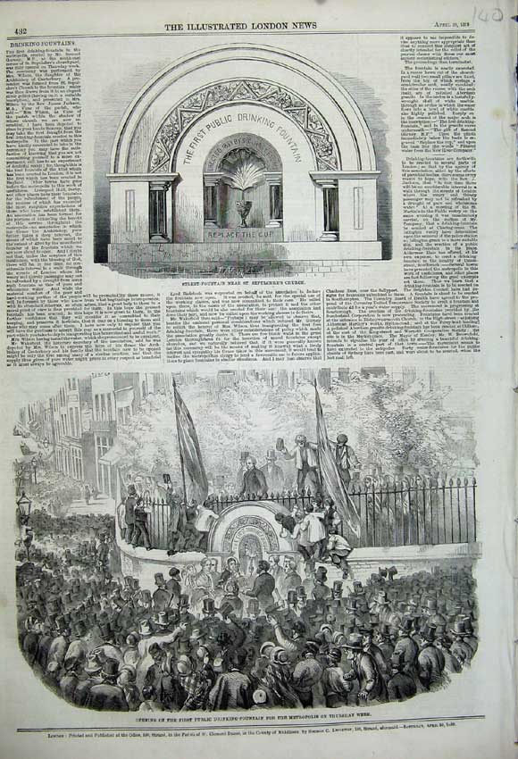 Old Antique Print Public Drinking Street Fountain Sepulchre'S Church 1859 19th