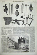 Old Antique Print 1859 Metropolis Relics Uriconium Wroxeter Antiquities 19th
