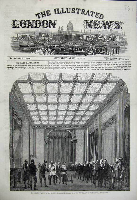 Original Old Antique Print Speaker'S Levee 1859 Morning Room Palace Westminster