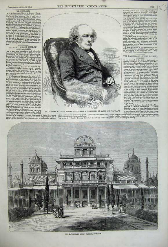 Original Old Antique Print 1859 Beddome Mayor Romsey Kaiserbagh Palace Lucknow