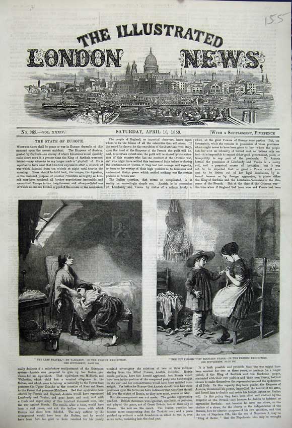 Old Antique Print 1859 Last Prayer Cut Finger French Exhibition Painting 19th