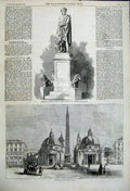 Old Antique Print 1859 Statue Dante Puzzi Florence Piazza Del Popolo Rome 19th