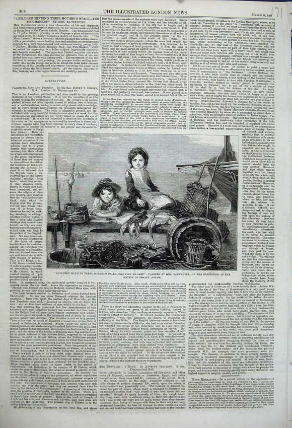 Old Antique Print 1859 Children Minding Mothers Stall Fish Market Artists 19th