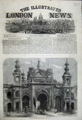 Original Old Antique Print 1859 Gate Kaiserbagh Lucknow Palace People Victorian