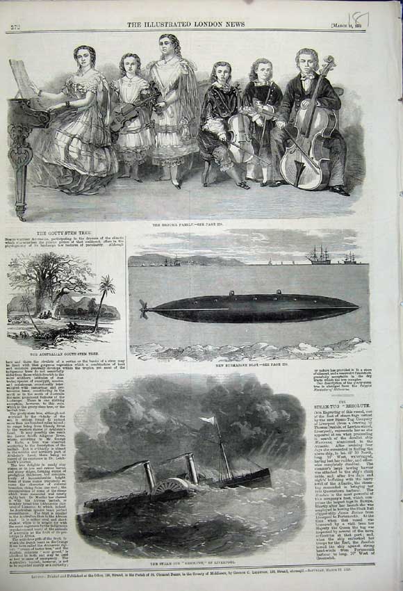 Old Antique Print 1859 Broush Family Submarine Gouty-Stem Ship Resolute 19th