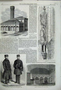Old Antique Print 1859 Waterworks Chapel Monument Howells Trinity Church 19th