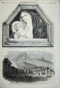 Old Antique Print Temple Neptune Zowan 1859 Marble Madonna Child Museum 19th