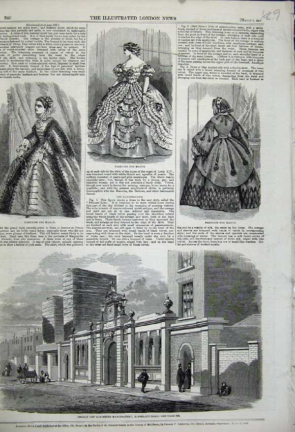 Old Antique Print 1859 Croll'S Manufactory Kingsland Road Womens Fashion 19th