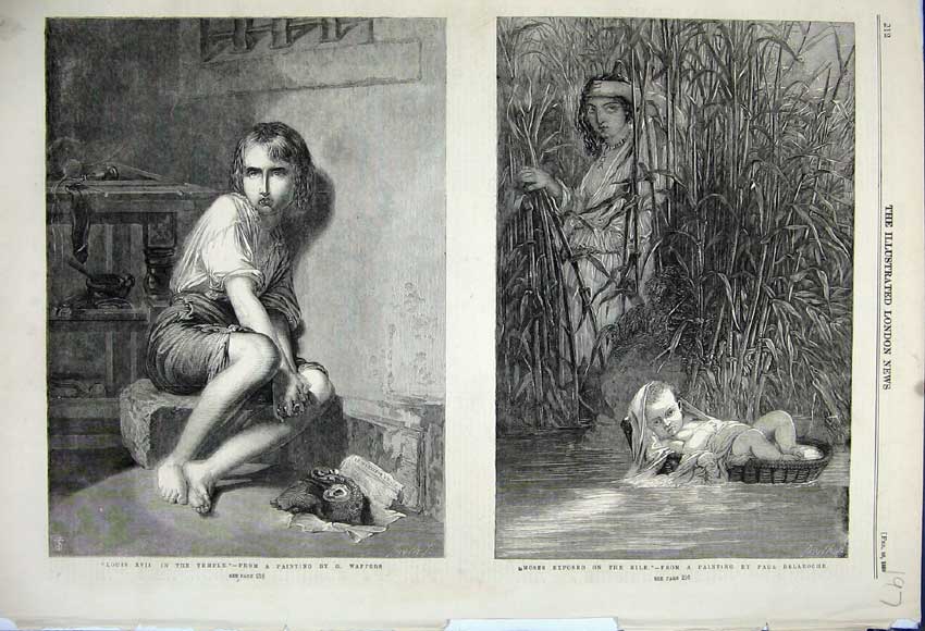 Old Antique Print 1859 Louis Temple Wappers Moses Basket River Nile Paul 19th