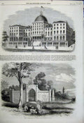 Original Old Antique Print 1859 Burnet House Cincinnati Tomb Washington Vernon